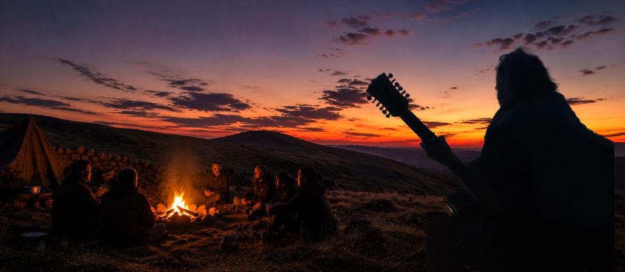 Matt Coldrick at the campfire